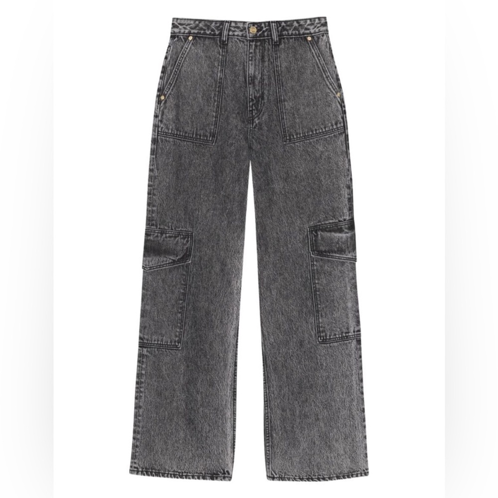 Ganni  Black Snow Washed Cargo Style  Carpenter Denim Angi Jeans